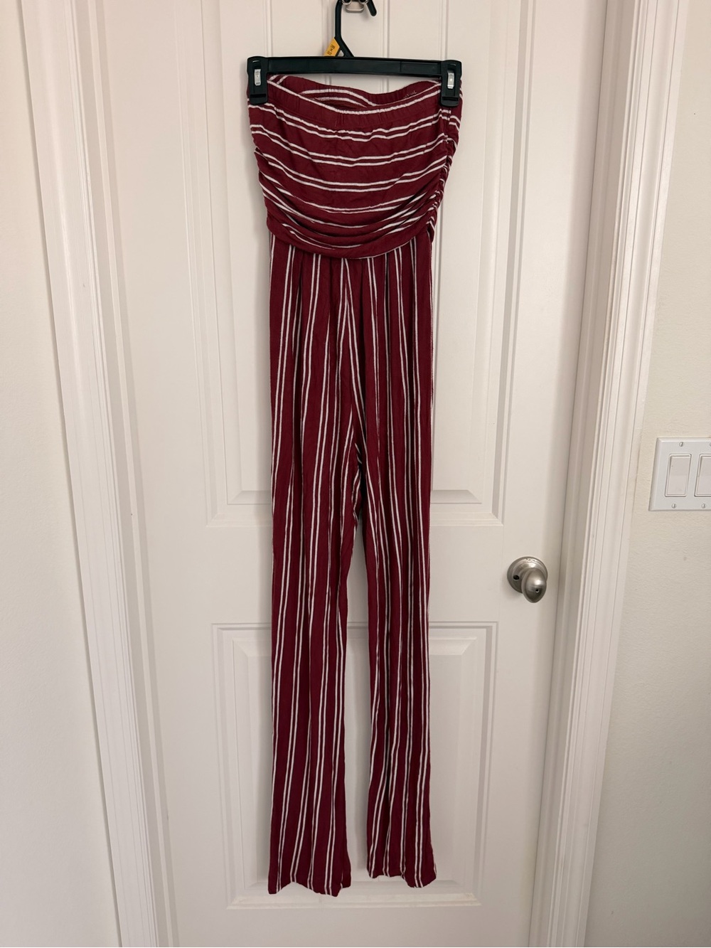 Rue21 Burgundy and White Striped Strapless Jumpsuit